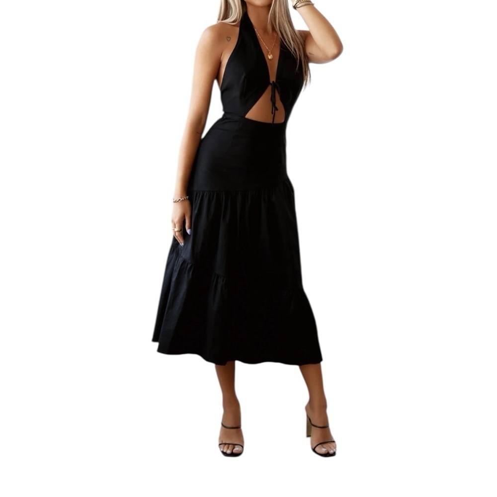 Hello Molly. Black Halter Backless Sundress